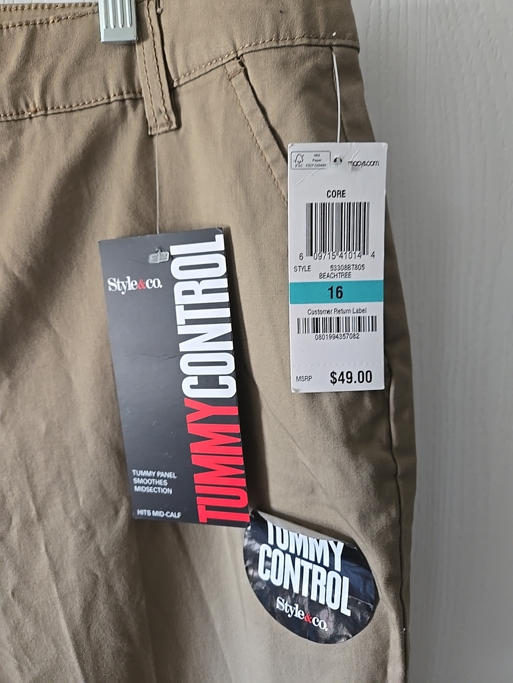 Style & Co. WomensCropped /Capri in Khaki 16 W New Org.49.00